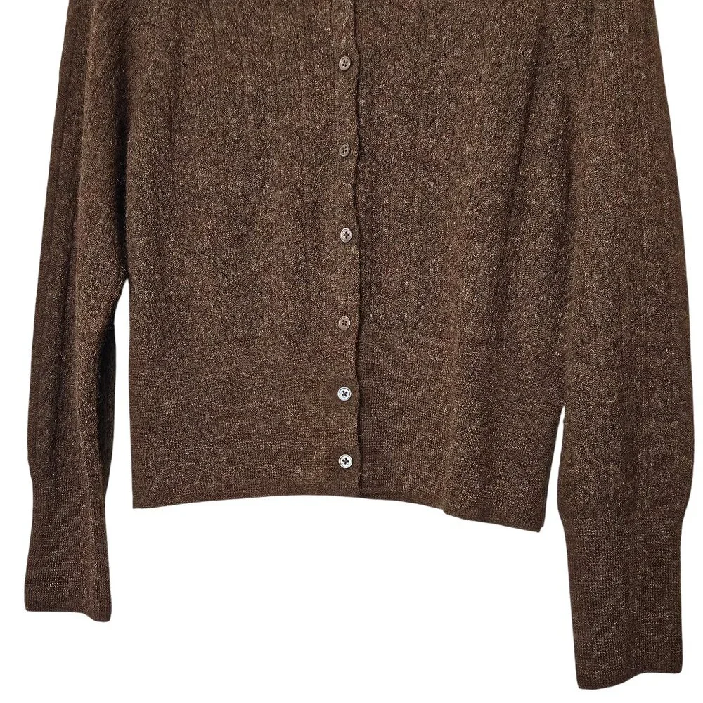 Doen Eileen Brown Alpaca Blend Button Front Cable Knit Cardigan in Dark Cacao - Picture 6 of 11